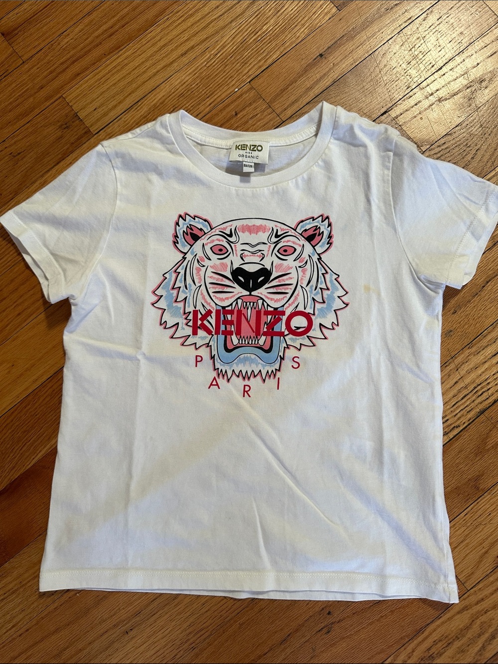 Kenzo White Tee with Multicolor Tiger Graphic